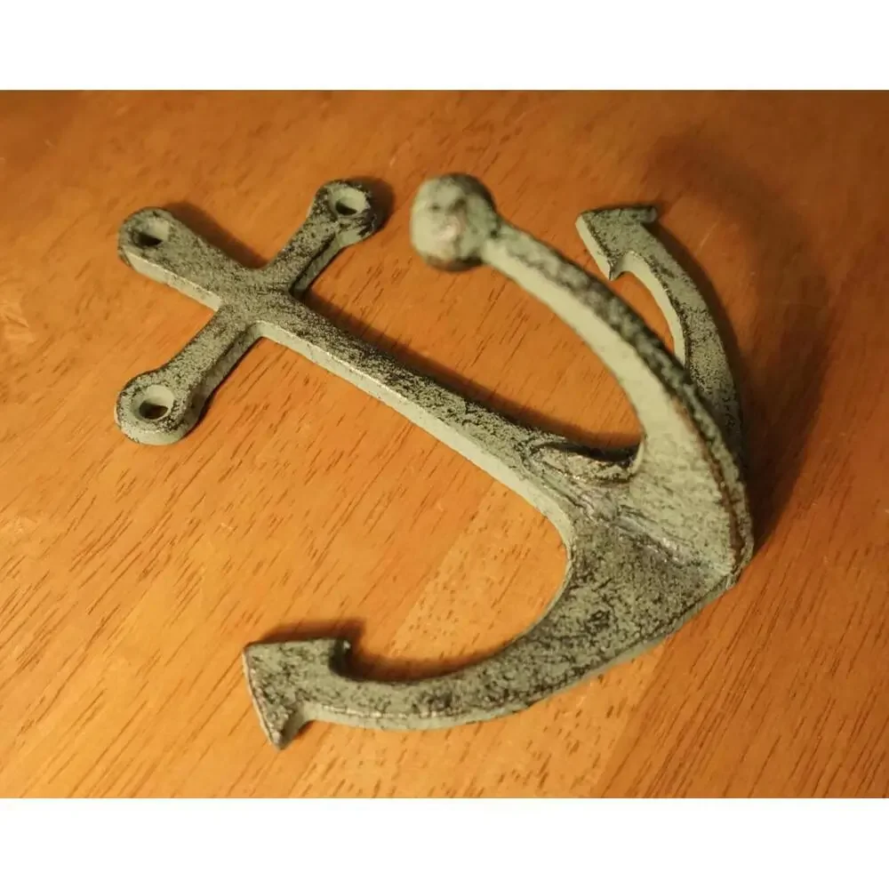 2 Nautical CAST IRON WALL PLAQUE TROPICAL ANCHOR BEACH TOWEL HOOK Home Decor Set
